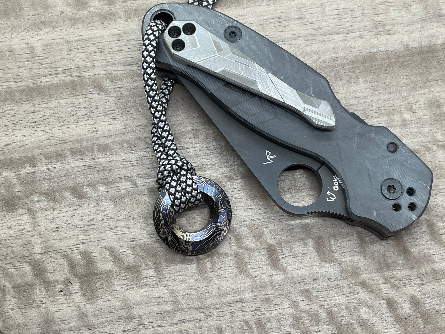 Black TOPO engraved TITANIUM lanyard bead Paracord bead Dog tag