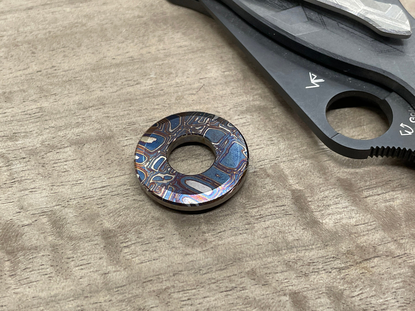 MOKUME pattern heat ano engrv TITANIUM lanyard bead Paracord bead Dog tag
