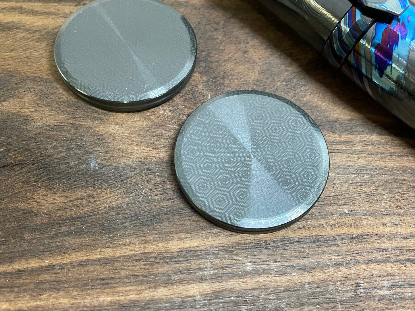 HONEYCOMB engraved Black Zirconium CLICKY HAPTIC Coins Fidget