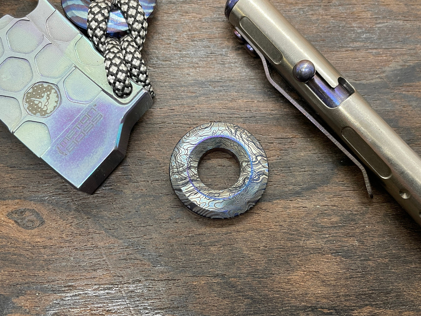Flamed TOPO engraved Titanium lanyard bead Paracord bead Dog tag