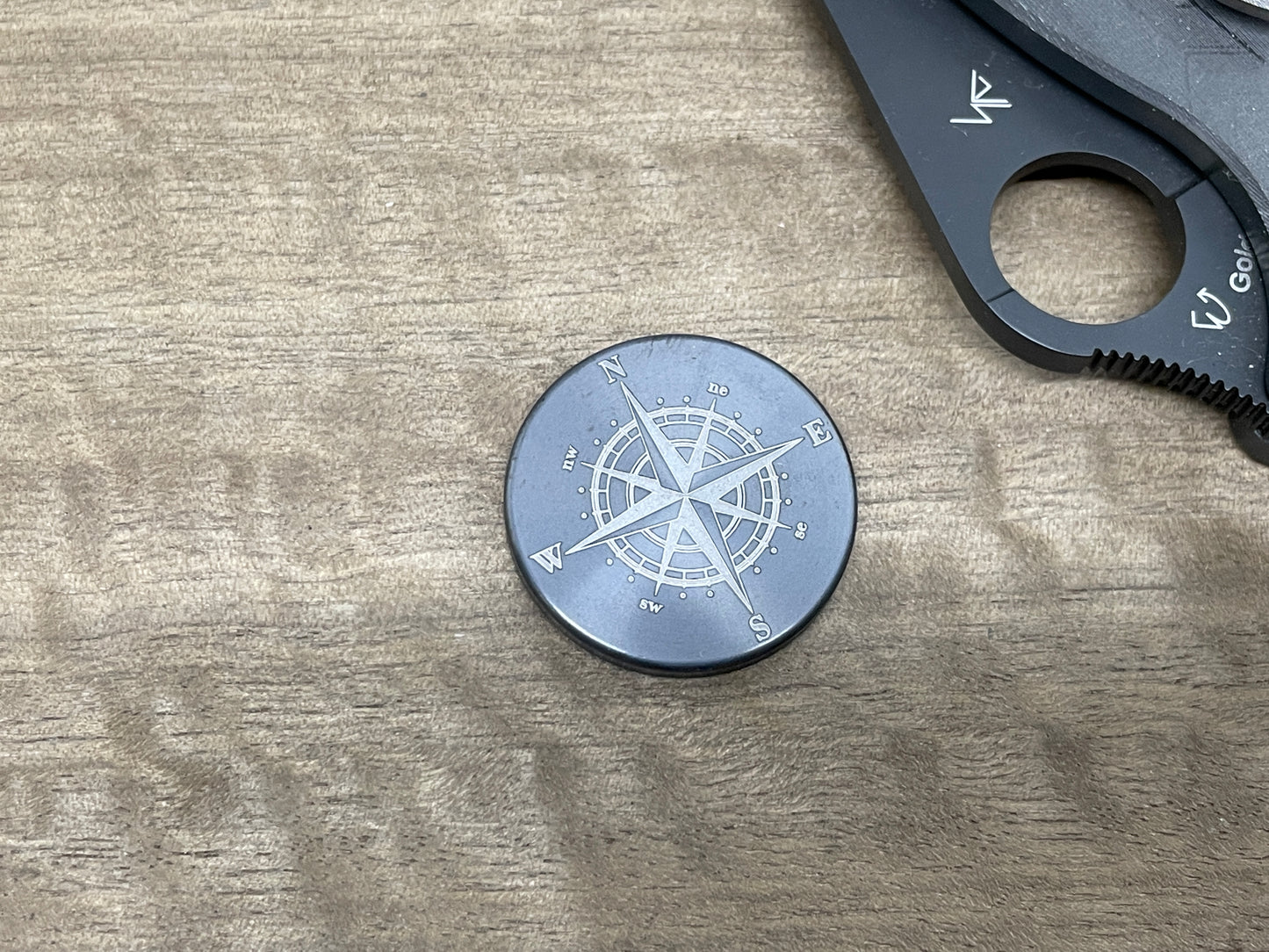 Compass engraved Black Tungsten Gambit Coin Worry Coin