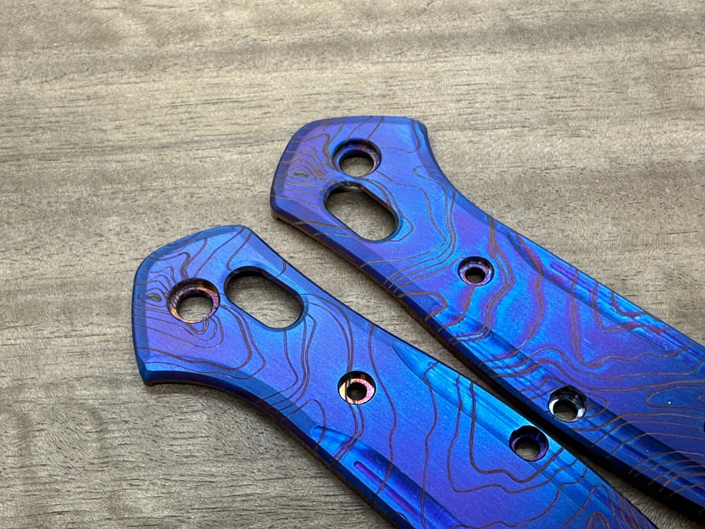 Flamed TOPO engraved Titanium Scales for Benchmade 940 Osborne