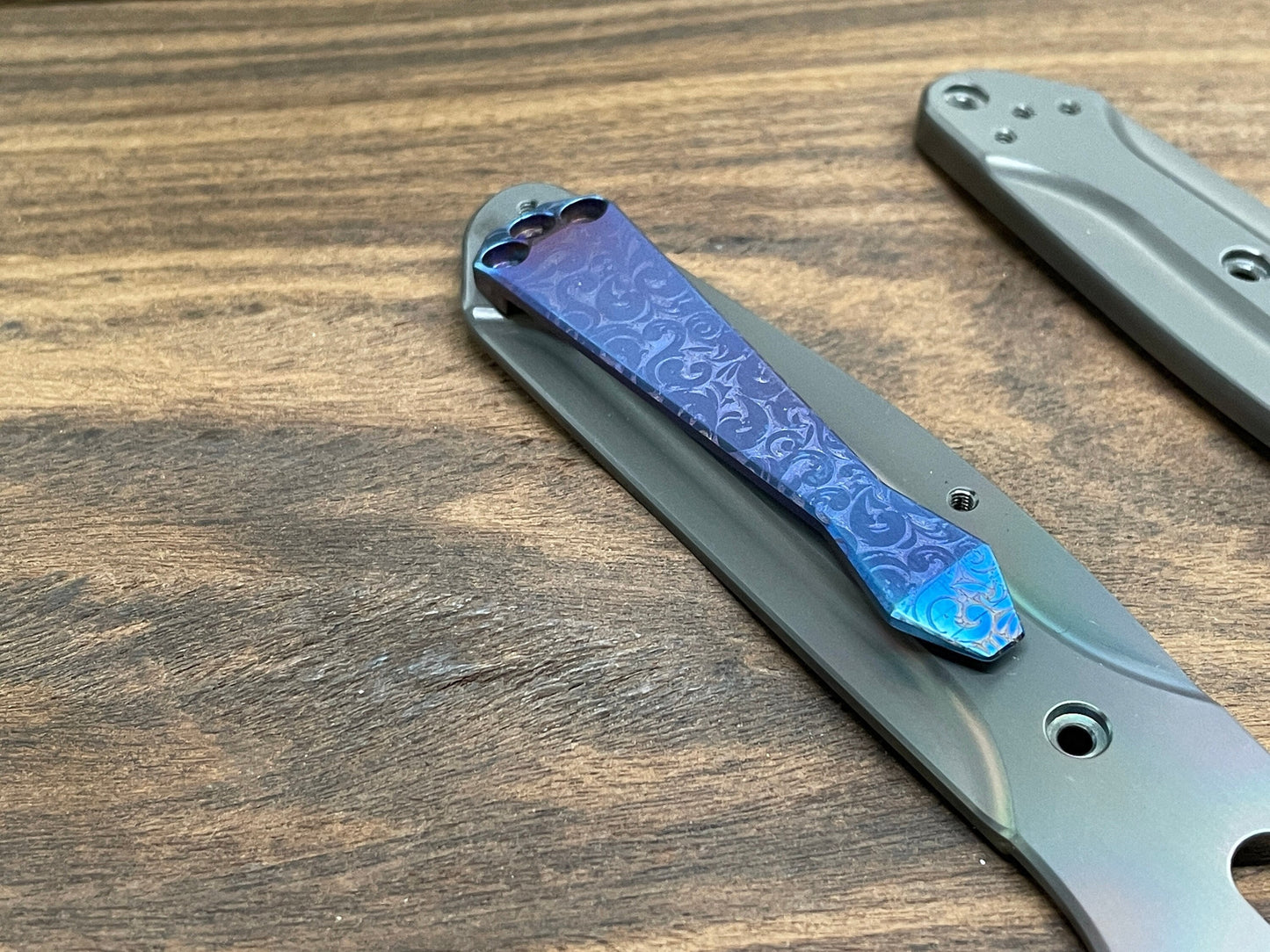 Flamed VICTORIA engraved Dmd Titanium CLIP for most Benchmade models
