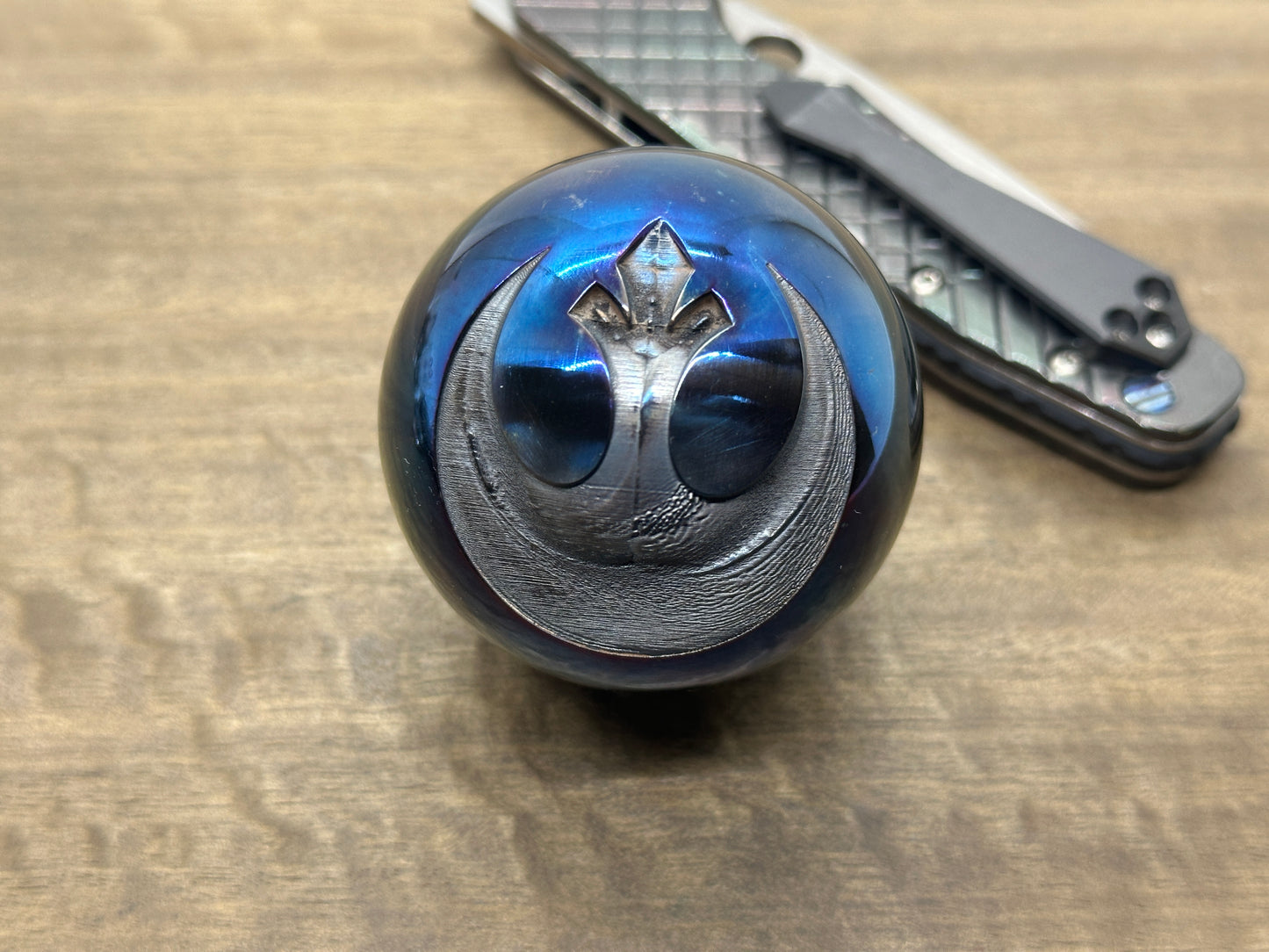 2.15" Star Wars Rebel Alliance Flamed Stainless Steel SPHERE +TurboGlow stand