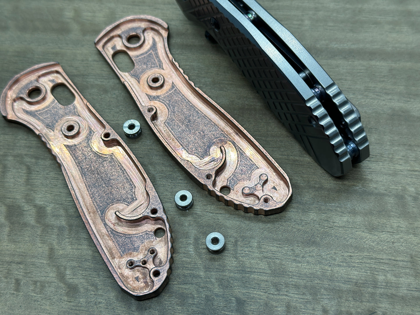 Battleworn TOPO engraved COPPER Scales for Benchmade GRIPTILIAN 551 & 550