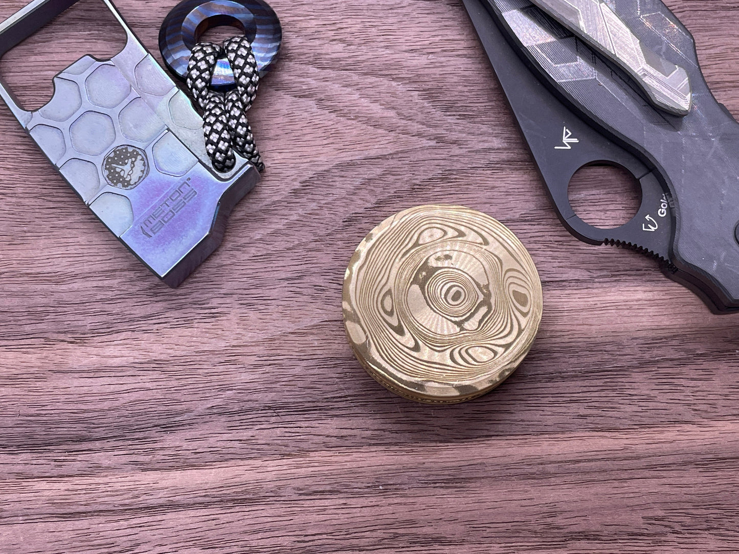 HAPTIC Coins CLICKY Damasteel BEAR pattern Brass fidget