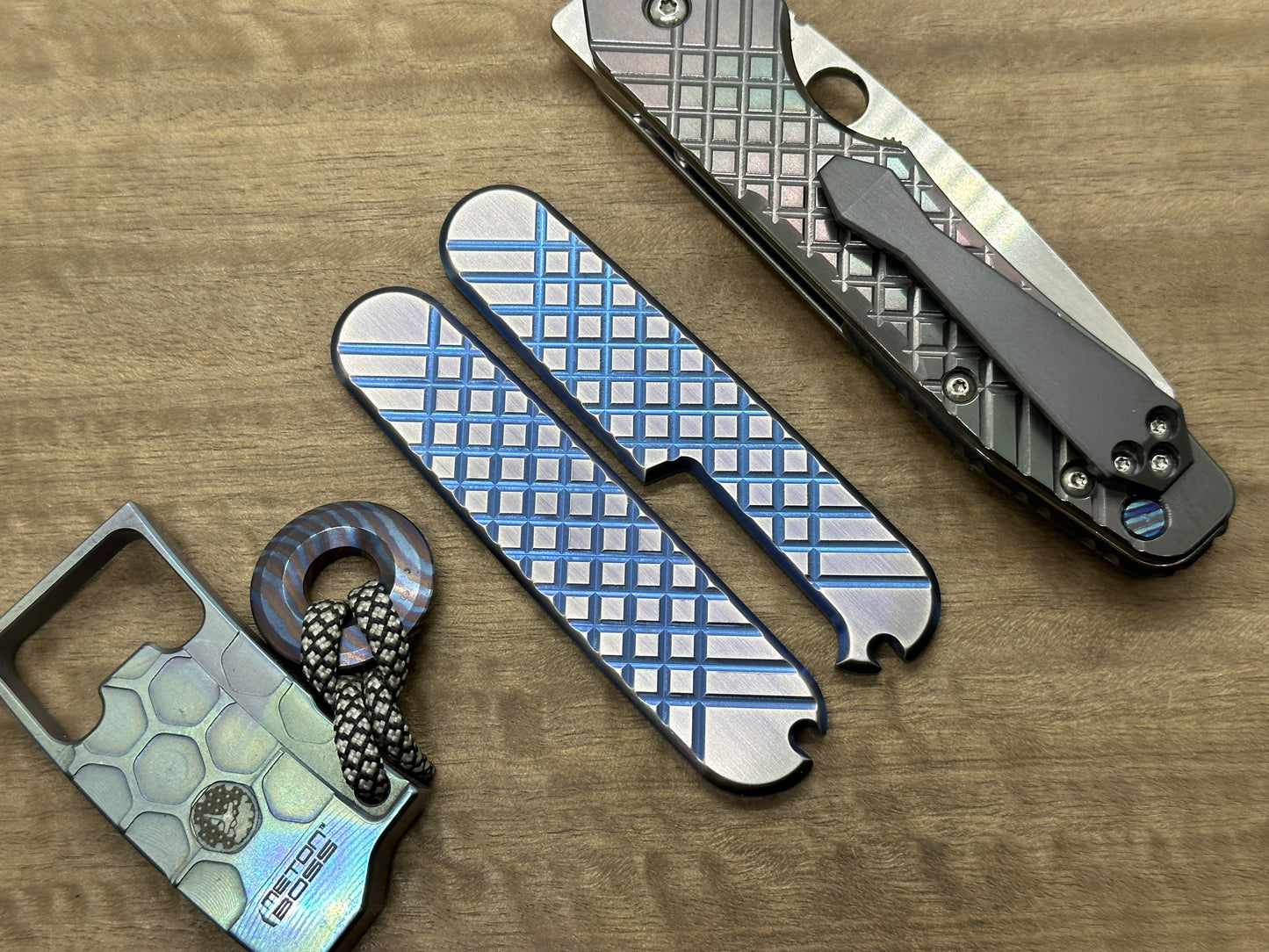 2-Tone BLUE brushed FRAG Cnc Milled 91mm Titanium Scales for Swiss Army SAK