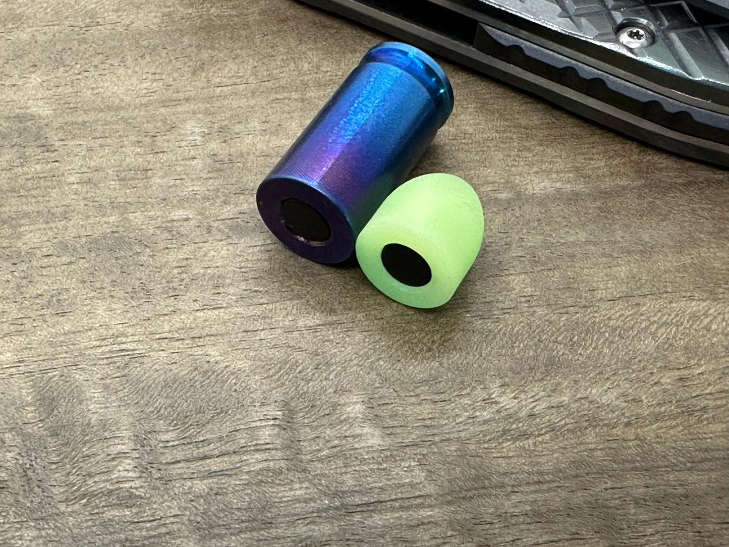 Green TurboGlow Titanium Flamed HAPTIC-BULLET Haptic Slider fidget Fridge magnet