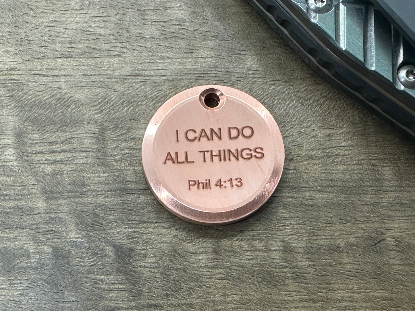I can do all things - Phil 4:13 - Dama FISH engraved Copper PENDANT Keychain