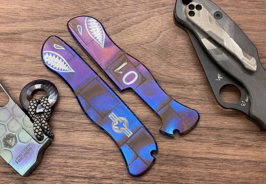 P40 Riveted Flamed 111mm Titanium Scales for Swiss Army SAK