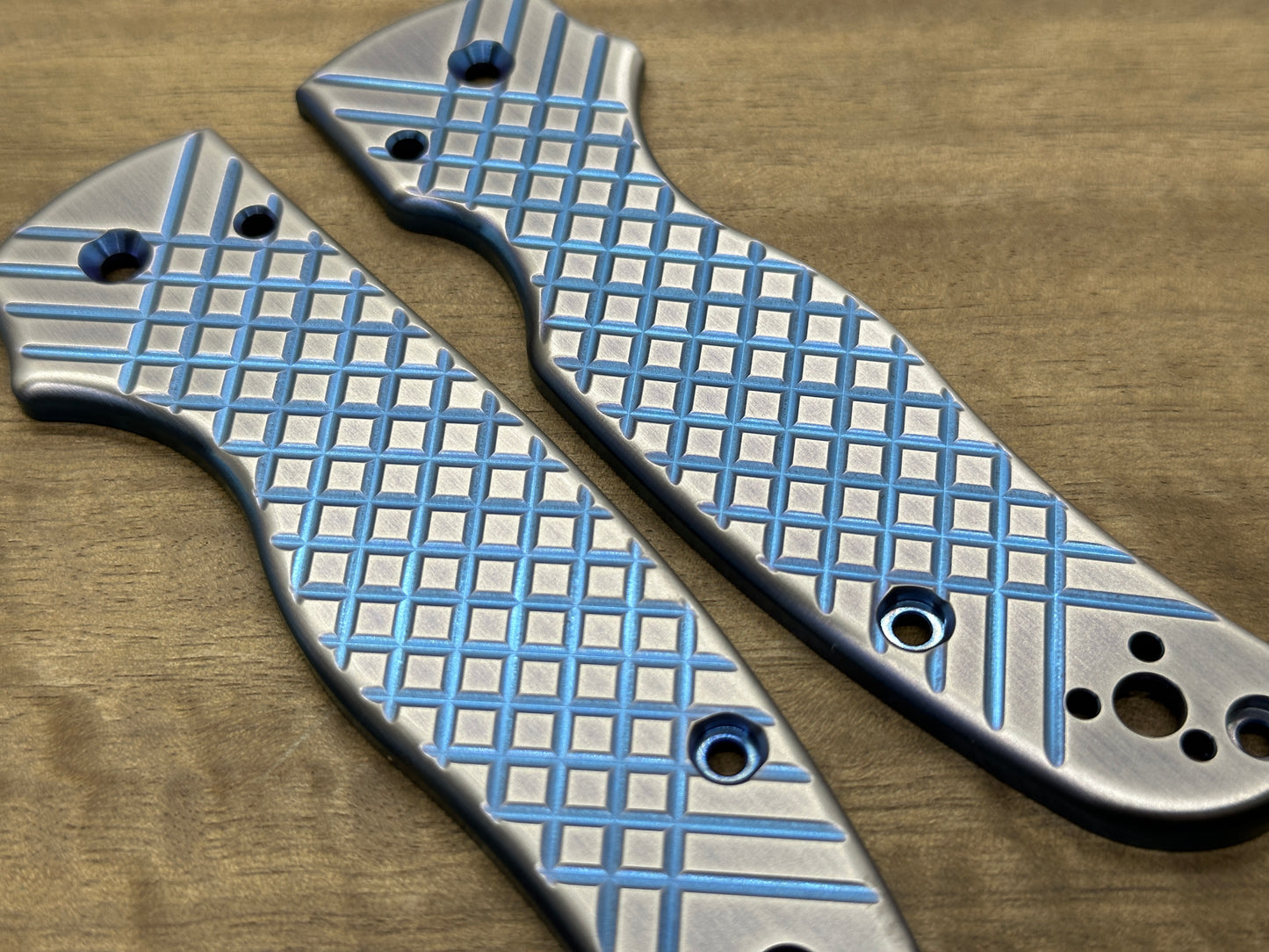 Blue anodized Brushed FRAG CNC milled Titanium Scales for SHAMAN Spyderco