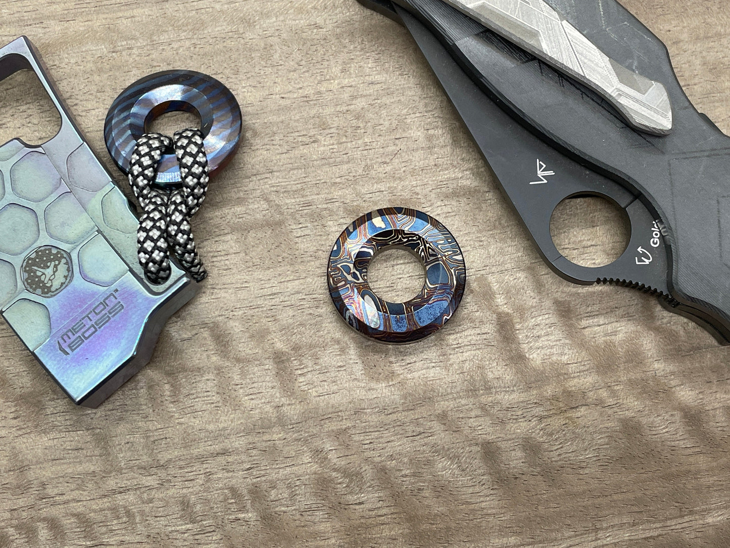 MOKUME pattern heat ano engrv TITANIUM lanyard bead Paracord bead Dog tag