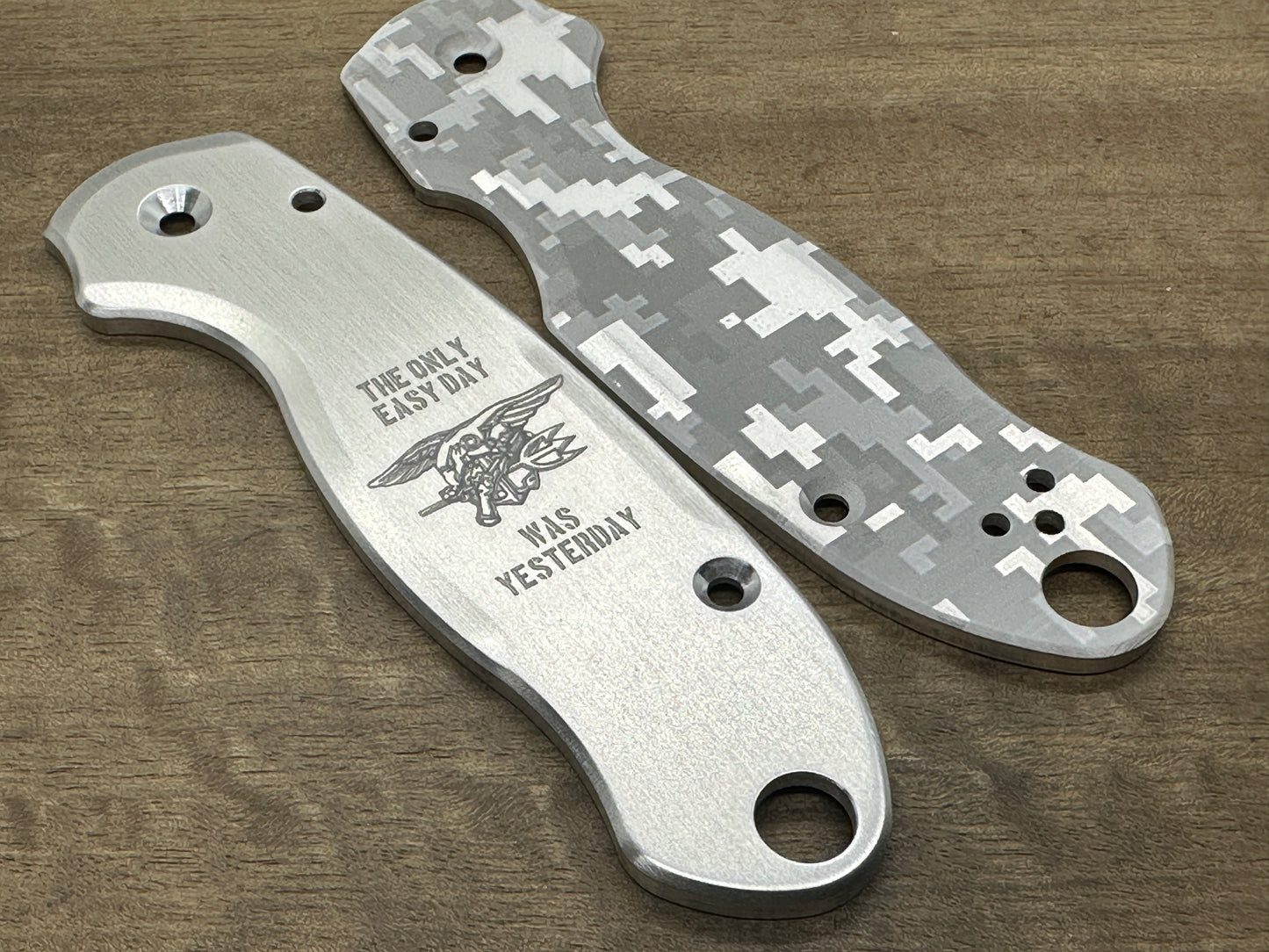 US NAVY Seals The only easy day was yesterday Aluminum Scales for Spyderco Para 3