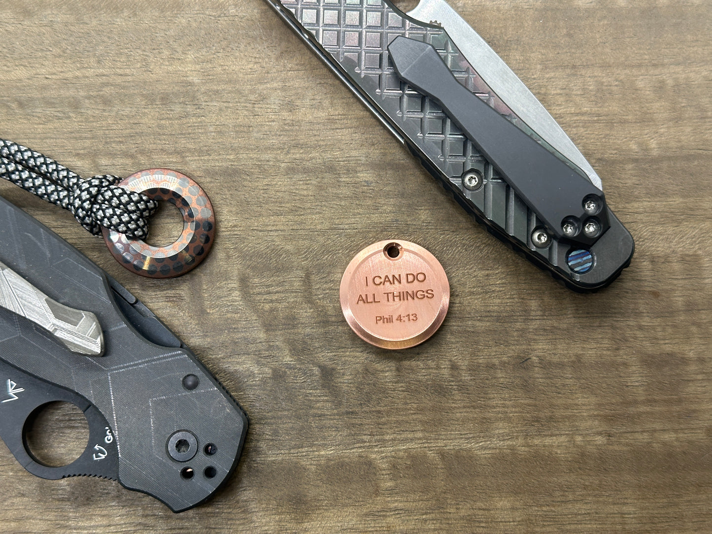 I can do all things - Phil 4:13 - Dama FISH engraved Copper PENDANT Keychain