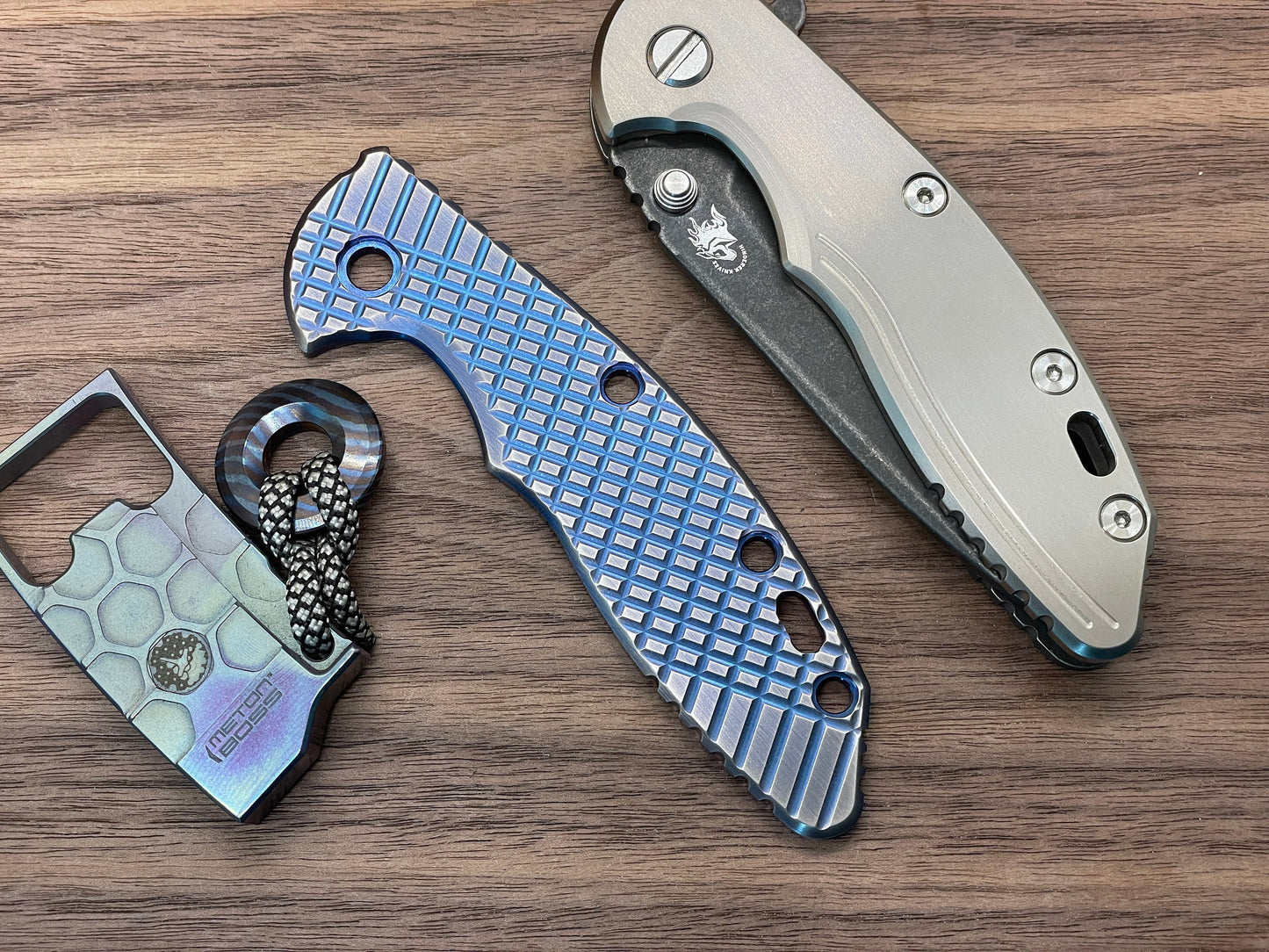 2-Tone BLUE ano & Brushed FRAG Cnc milled Titanium scale for XM-18 3.5 Hinderer
