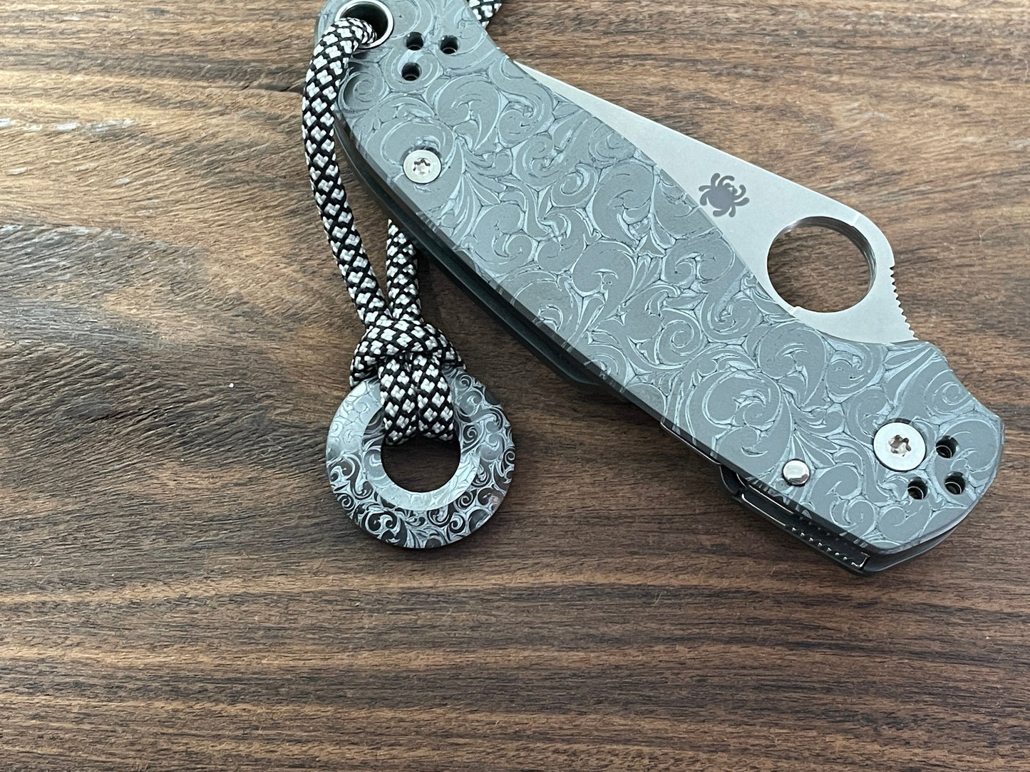 VICTORIA engraved black Zirconium lanyard bead Paracord bead Dog tag