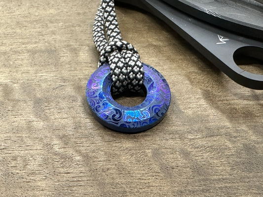 VICTORIA Flamed engraved Titanium lanyard bead Paracord bead Dog tag