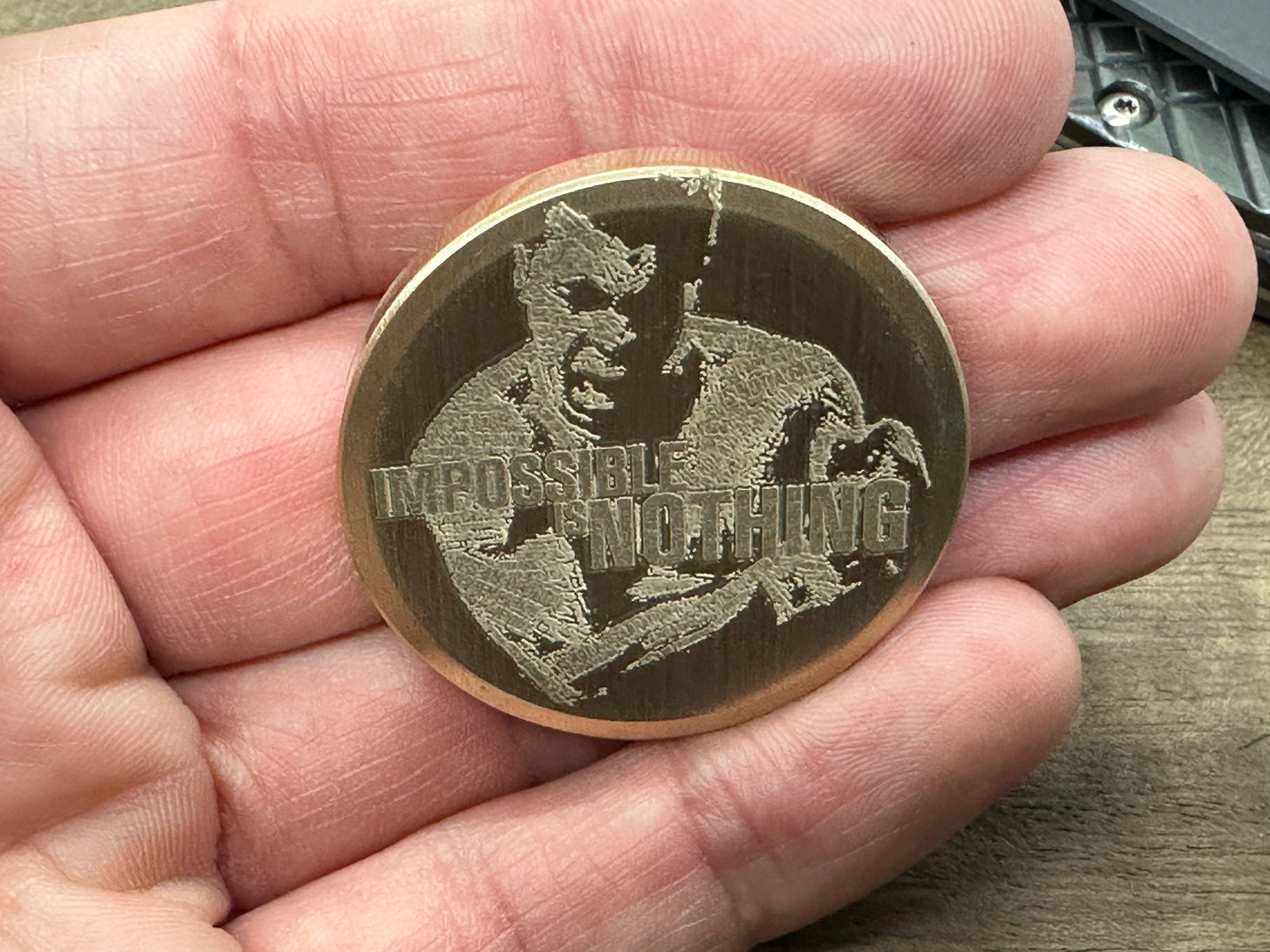 3 Sizes Impossible is Nothing - Deep engraved Brass Worry Coin