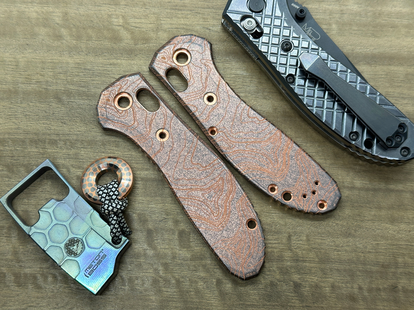 Battleworn TOPO engraved COPPER Scales for Benchmade GRIPTILIAN 551 & 550