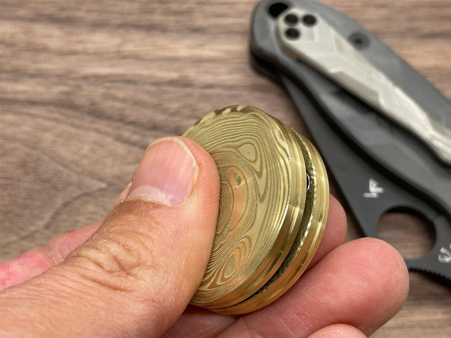 HAPTIC Coins CLICKY Damasteel BEAR pattern Brass fidget