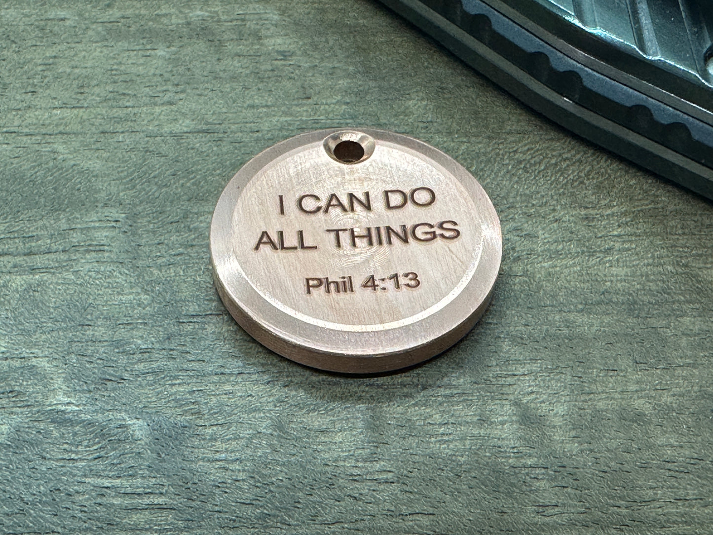 I can do all things - Phil 4:13 - Dama FISH engraved Copper PENDANT Keychain