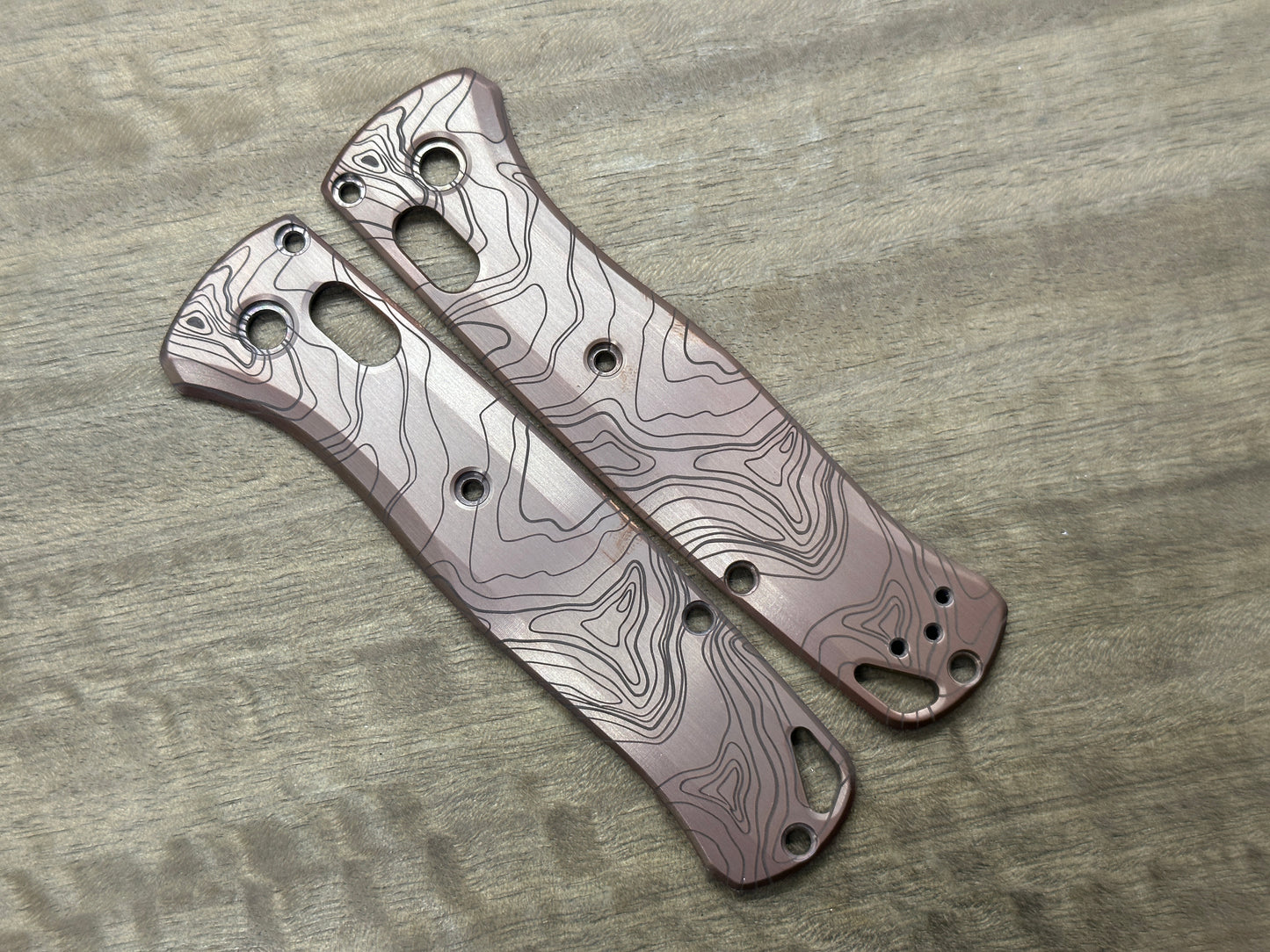 Dark TOPO engraved Copper Scales for Benchmade Bugout 535