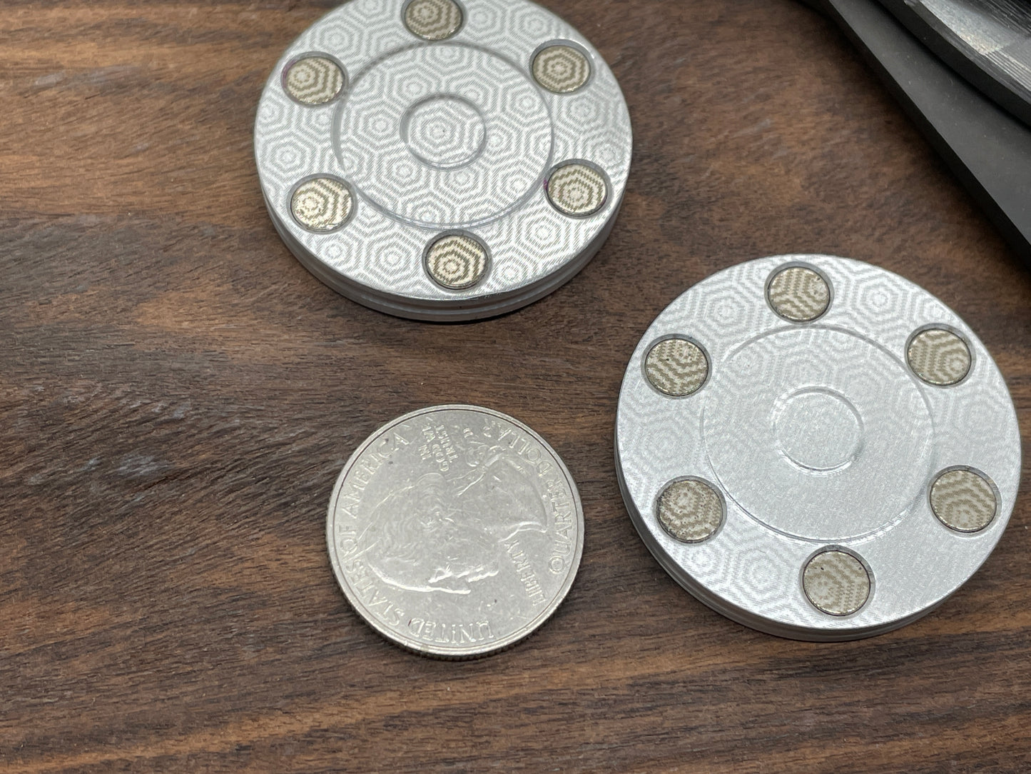 HONEYCOMB engraved Aluminum CLICKY Haptic Coins Fidget