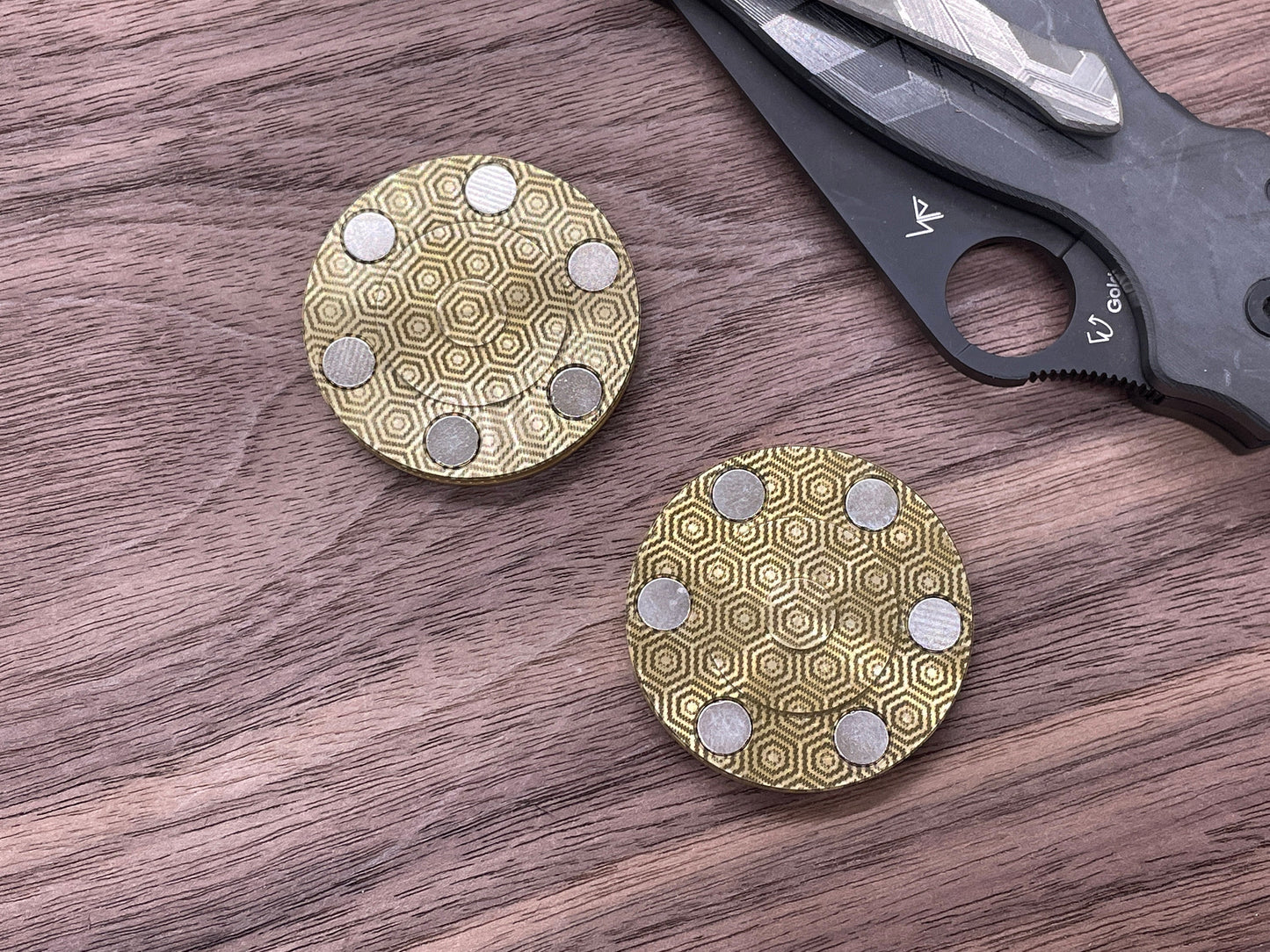 HAPTIC Coins CLICKY Damasteel BEAR pattern Brass fidget