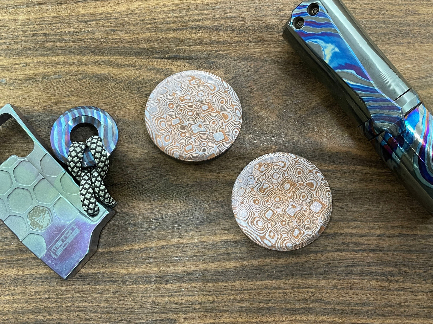 HAPTIC Coins CLICKY Damasteel pattern ROSES Copper Fidget