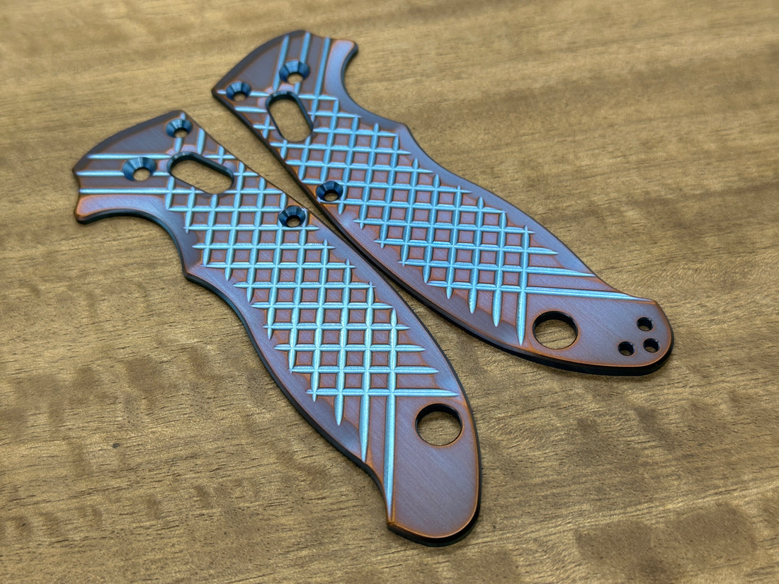 2 Tone (Blue-Purple) FRAG Cnc milled Titanium scales for Spyderco MANIX 2
