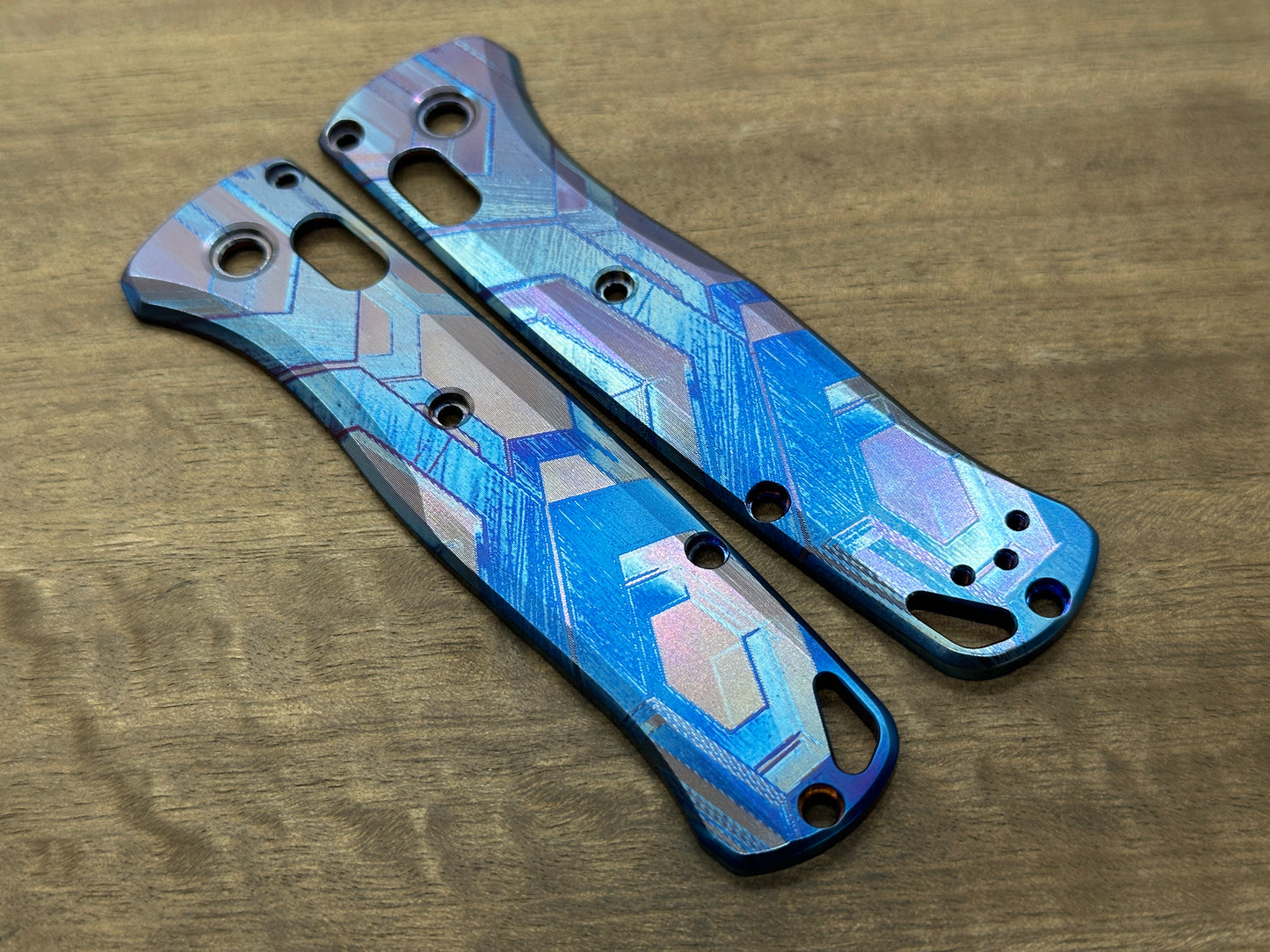 Blue Flamed FALCON engraved Titanium Scales for Benchmade Bugout 535