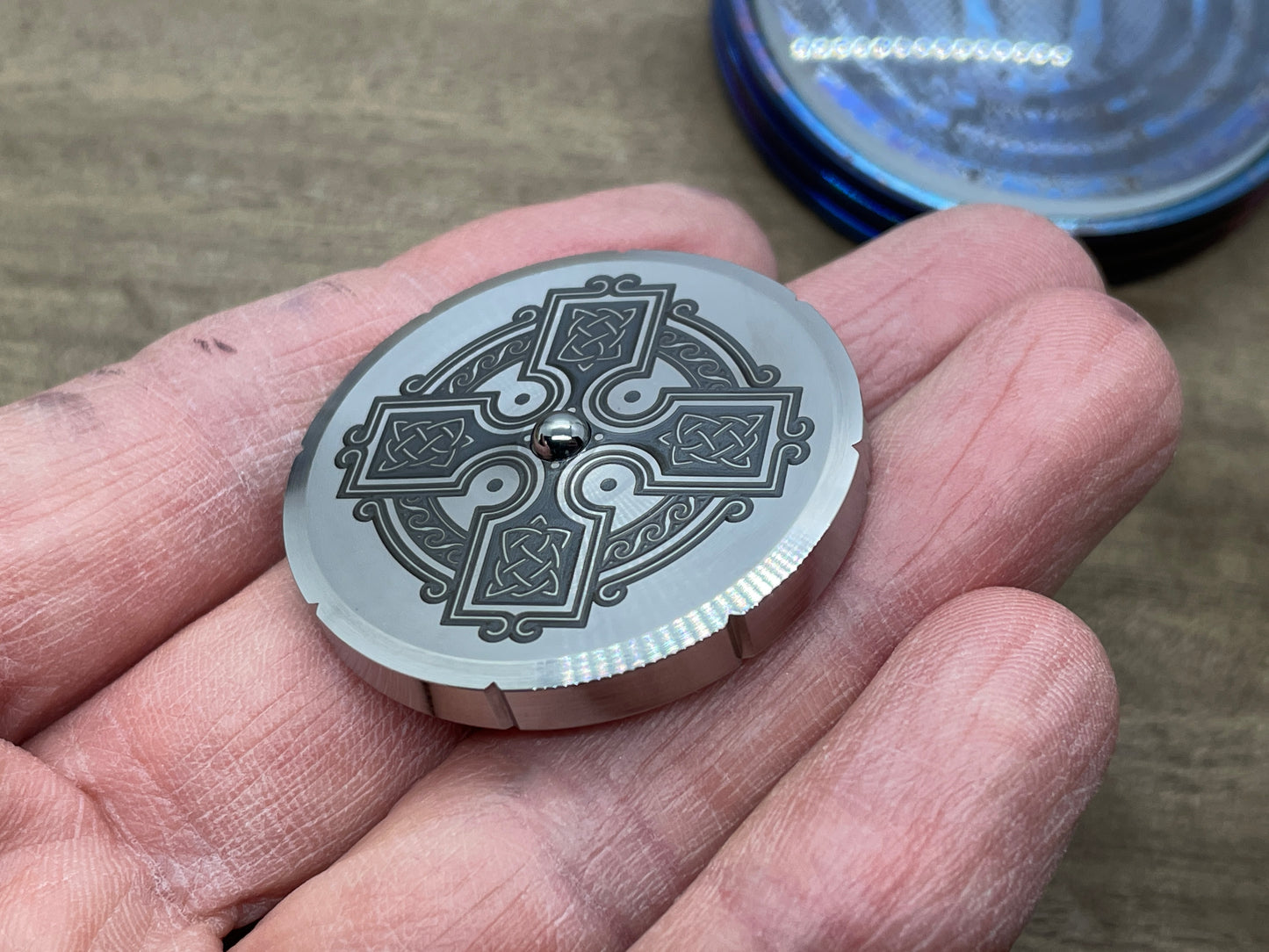 Tree of Life - Celtic Cross engraved Greek Ascoloy Spinning Worry Coin