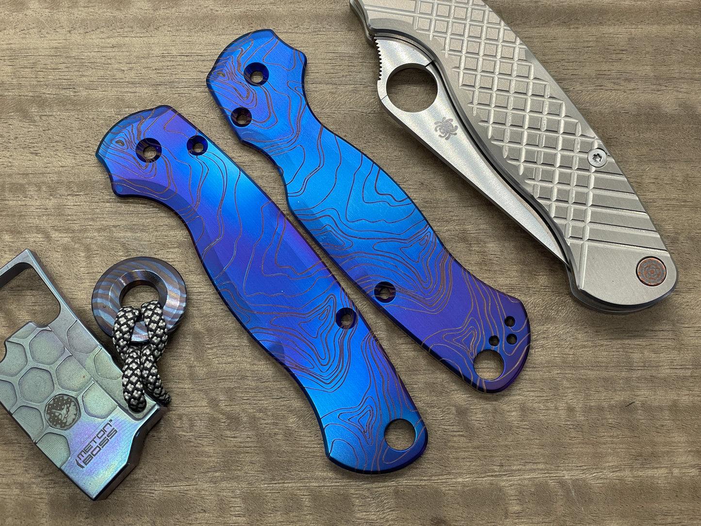 Flamed TOPO Engraved Titanium scales for Spyderco Paramilitary 2 PM2