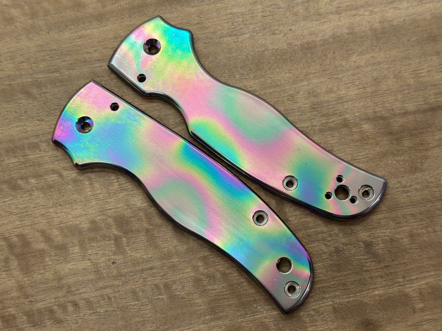 Oil Slick Polished Titanium Scales for SHAMAN Spyderco