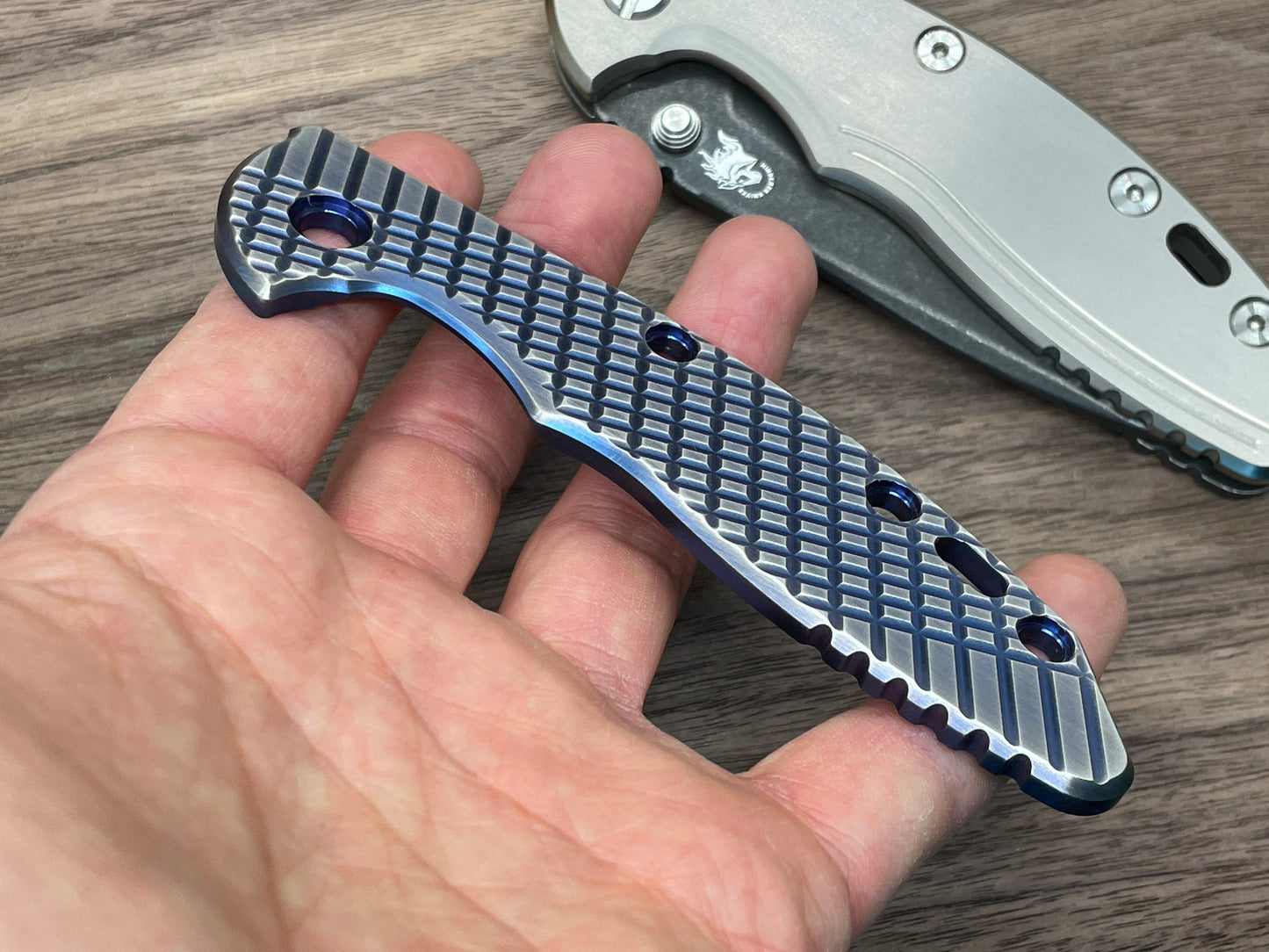 2-Tone BLUE ano & Brushed FRAG Cnc milled Titanium scale for XM-18 3.5 Hinderer
