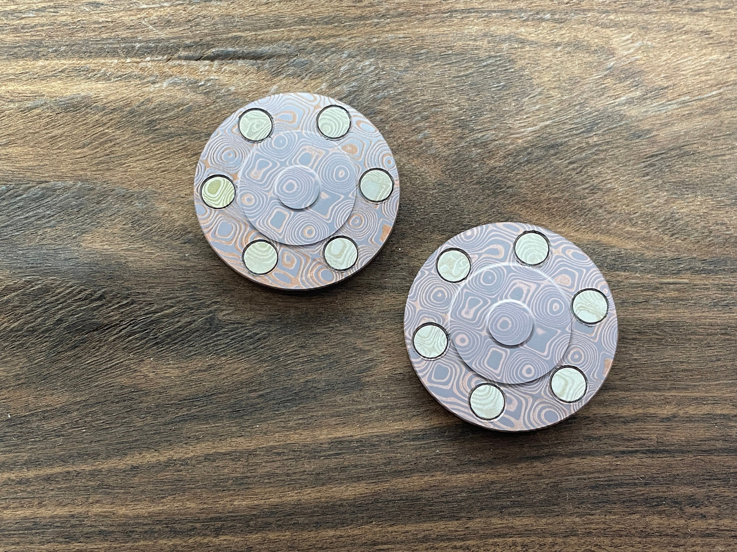 HAPTIC Coins CLICKY Damasteel pattern ROSES Copper Fidget