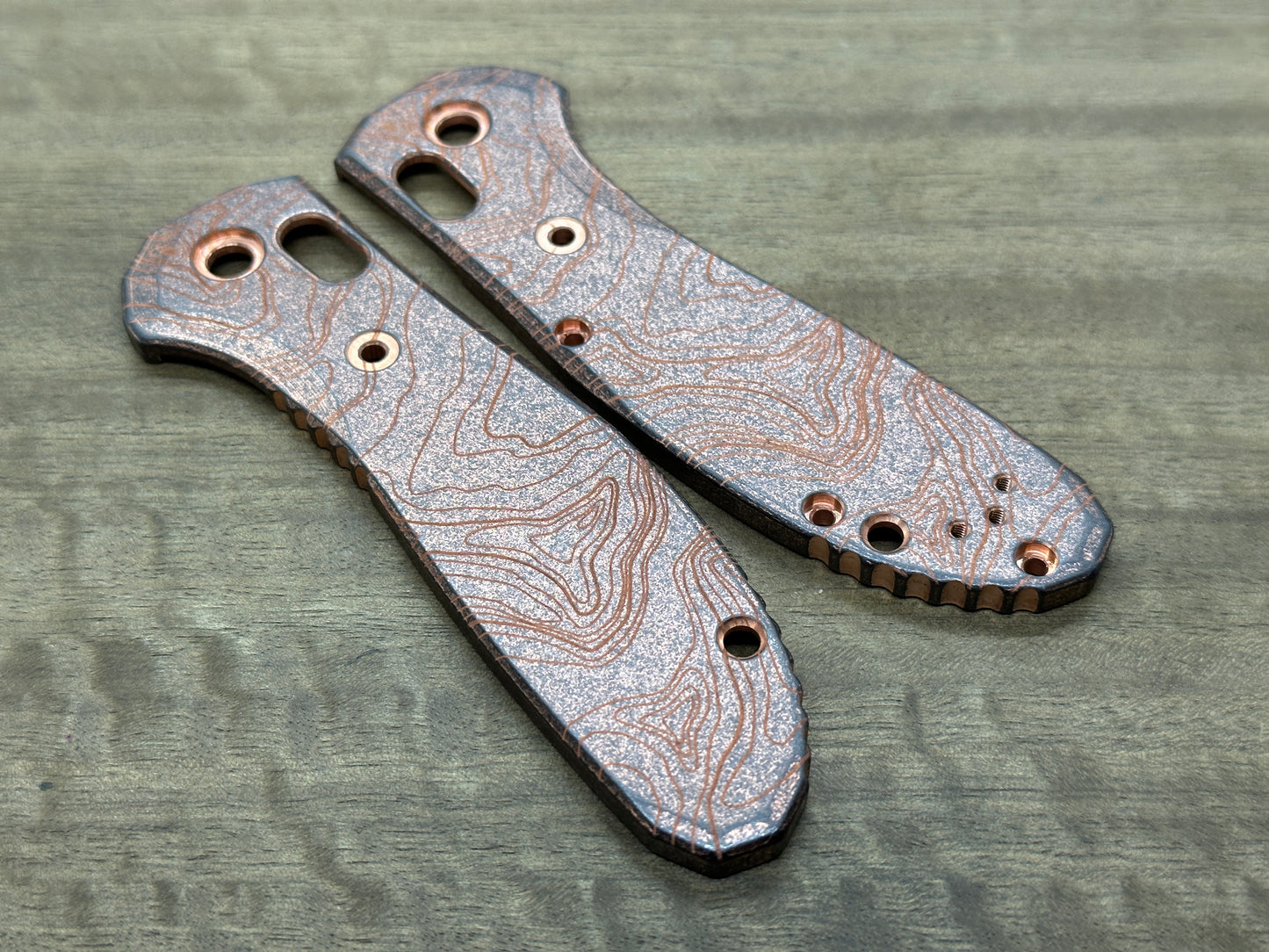Battleworn TOPO engraved COPPER Scales for Benchmade GRIPTILIAN 551 & 550