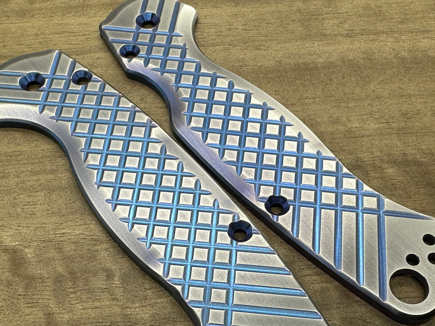 2-Tone BLUE ano & Brushed FRAG Titanium scales for Spyderco Paramilitary 2 PM2