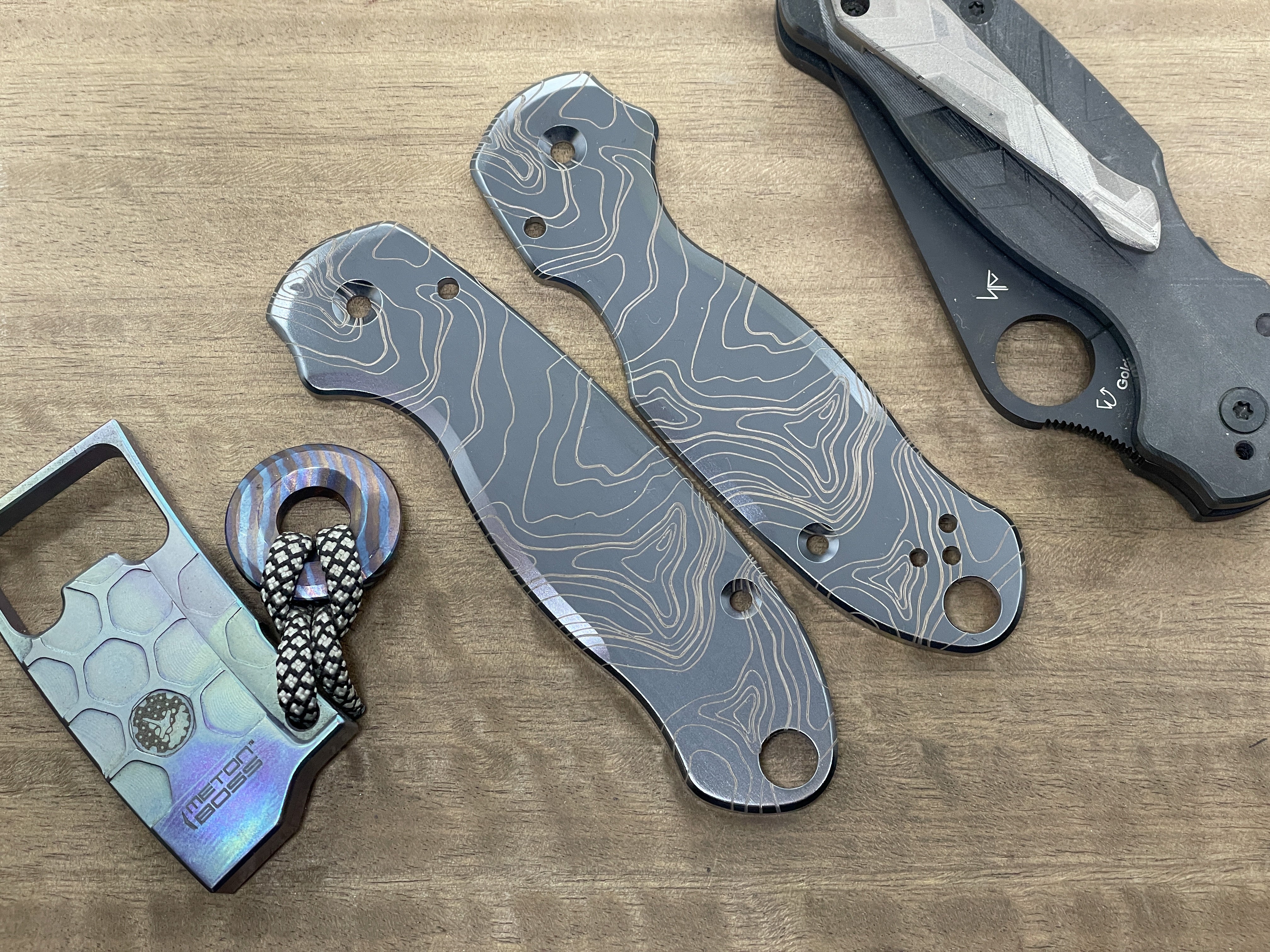 Spyderco PM3 – Leaf Scroll – Laser Engraved Titanium Knife Scales