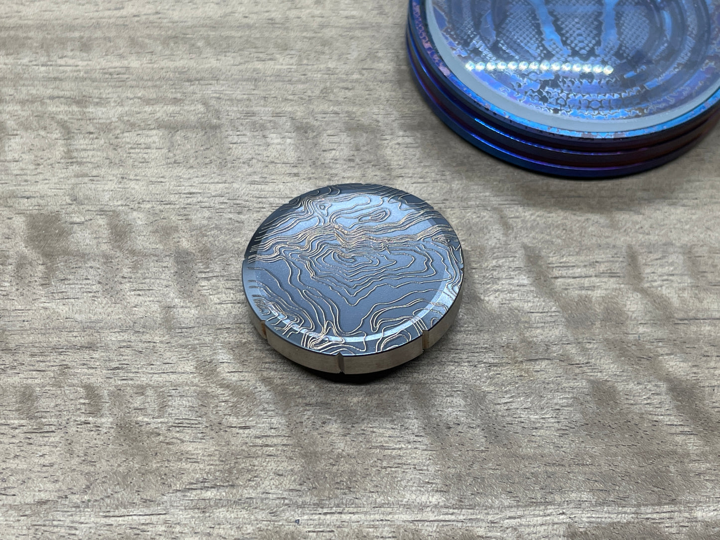 TOPO Black engraved Titanium Spinning Worry Coin Spinning Top