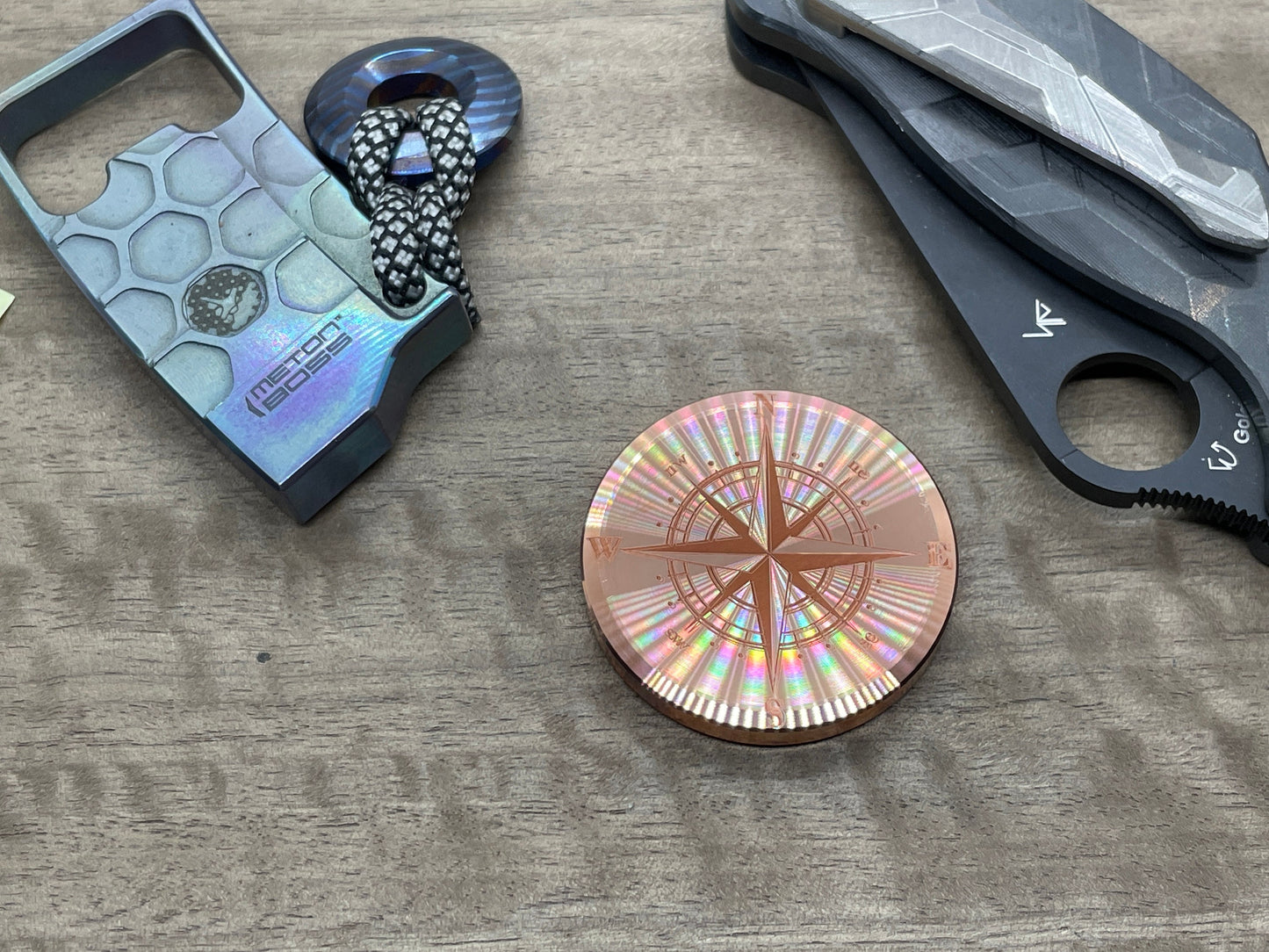 3 Sizes COMPASS engraved Copper Worry Coin Metal Worry Coin