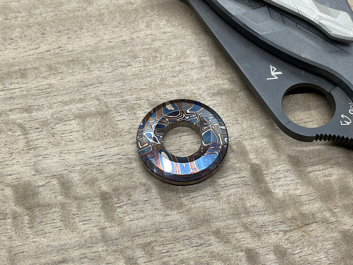MOKUME pattern heat ano engrv TITANIUM lanyard bead Paracord bead Dog tag