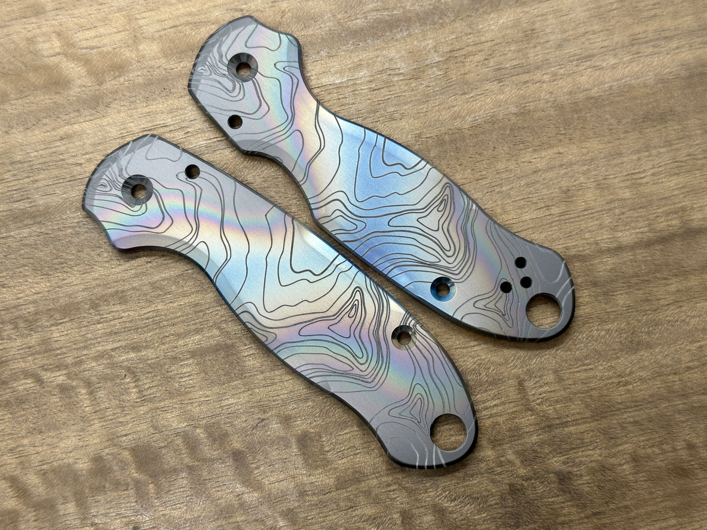 TOPO Rainbow engraved Zirconium Scales for Spyderco Para 3