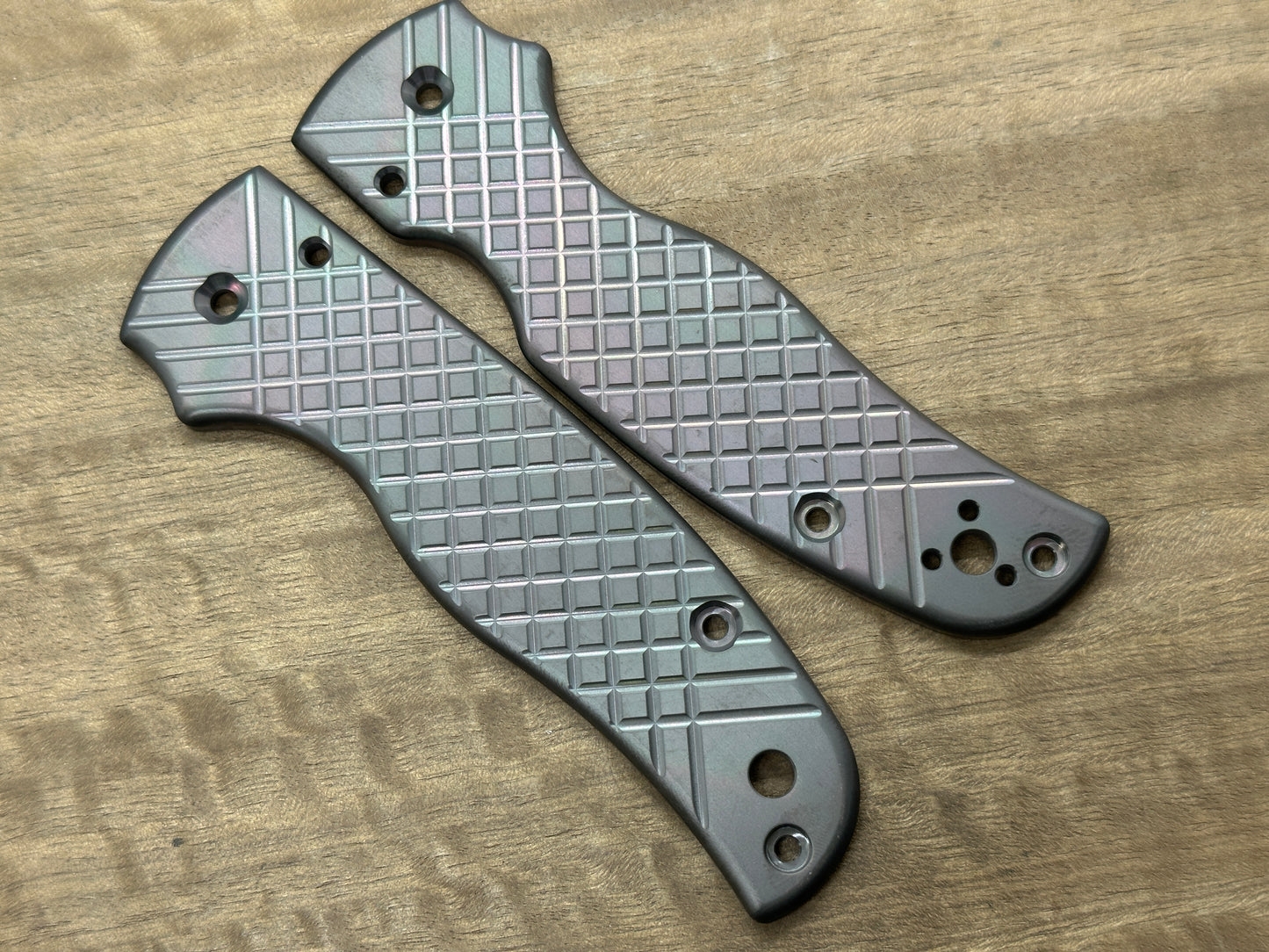 Oil Slick brushed FRAG milled Zirconium Scales for SHAMAN Spyderco