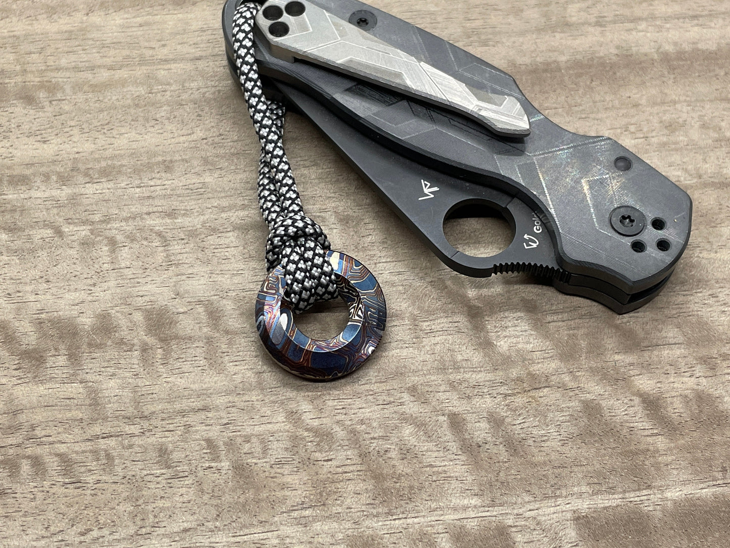 MOKUME pattern heat ano engrv TITANIUM lanyard bead Paracord bead Dog tag