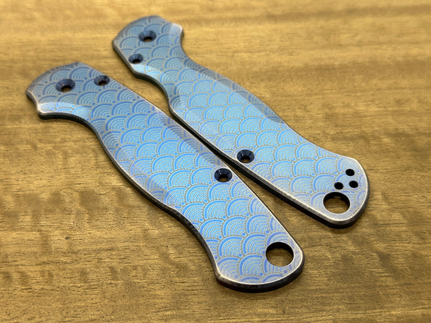 SEIGAIHA Blue Ano Brushed Titanium scales for Spyderco Paramilitary 2 PM2