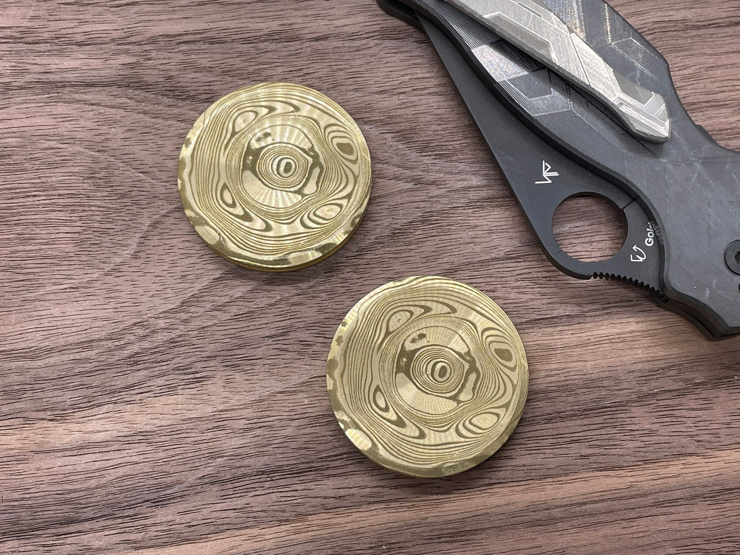 HAPTIC Coins CLICKY Damasteel BEAR pattern Brass fidget