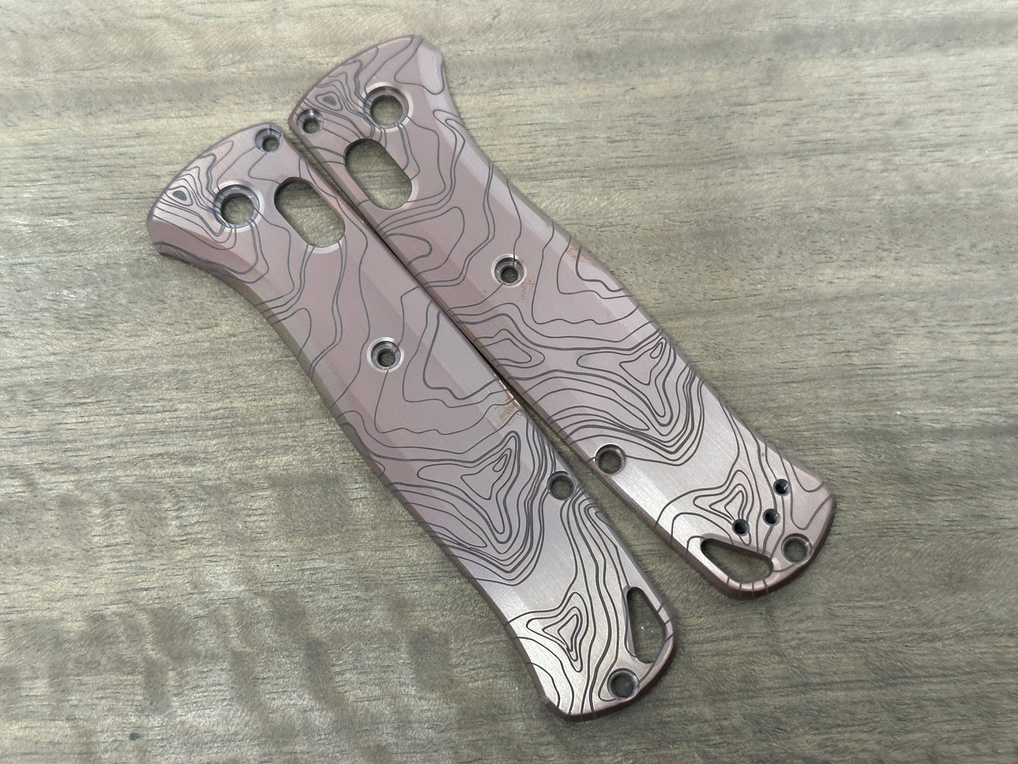 Dark TOPO engraved Copper Scales for Benchmade Bugout 535
