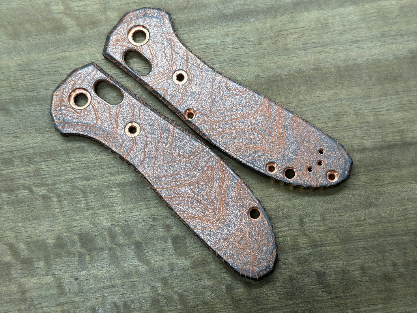 Battleworn TOPO engraved COPPER Scales for Benchmade GRIPTILIAN 551 & 550
