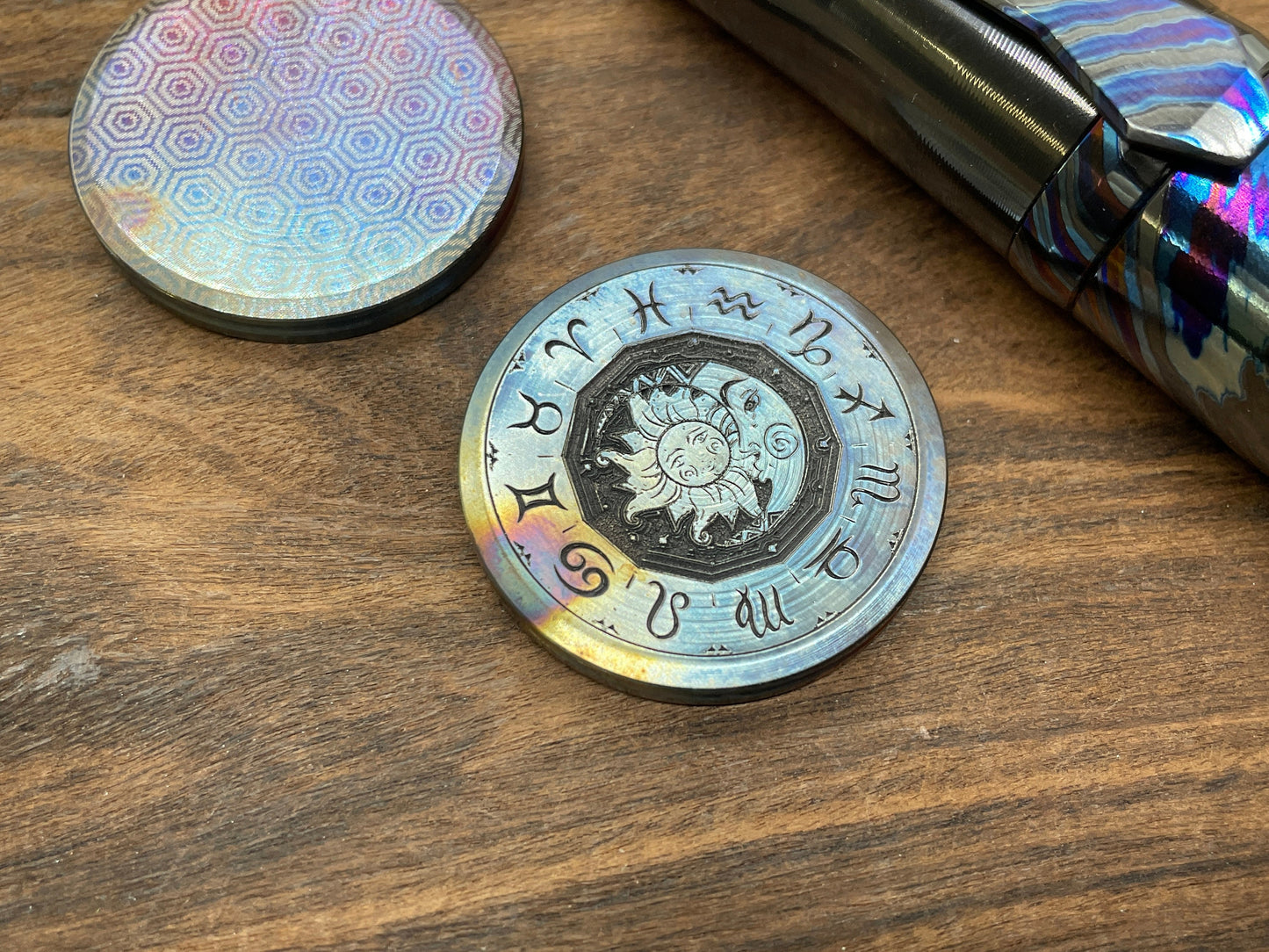 Flamed Sun-Moon CLICKY HAPTIC Coins Stainless Steel Haptic Slider